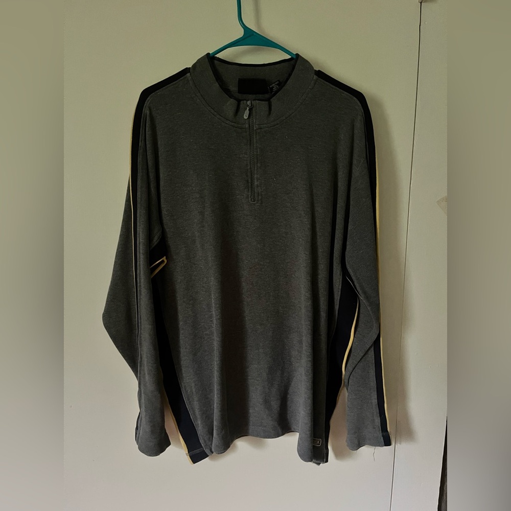 Breakdown large Gray Quarter-Zip Pullover with blue and Yellow Stripes